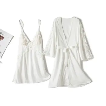 

Brand sexy women's robe & gown sets 2 Pcs/Set bathrobe + mini night dress sleepwear womens sleep set faux silk sleepwear