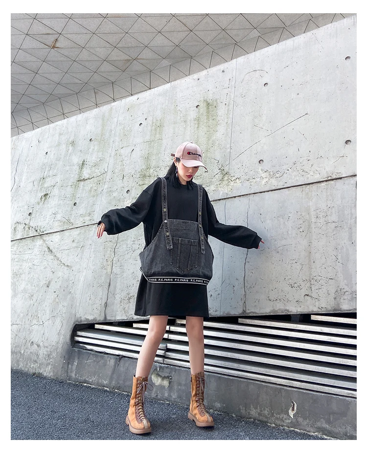 QING Mo Fashion Brand Women Spring Two Pieces Set Women Black Pullovers Sweatshirt+ Denim Vest New Fashion ZQY2639