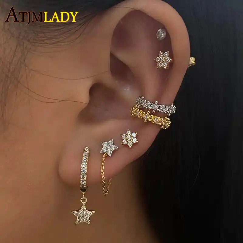 925 Sterling Silver Small Cz Stud Minimalist Flower Earring Cute Jewelry Delicate Girl Women Ear Stud Tiny Circle Earring Hoops Cute Jewelry 925 Sterlingear Studs Aliexpress