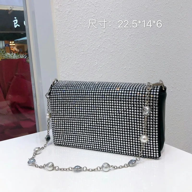 

New Spring Women's Bag Pearl Insert Drill Bag Small Square Bag Single Shoulder Oblique Satchel Bag