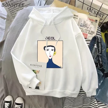 

Hoodies Women Cute Simple Printed Velvet Thickening All-match Loose 2XL Kawaii Hooded School Friends Chic Korean Daily Harajuku