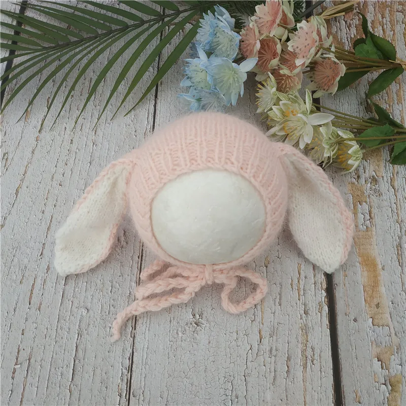 Новорожденный кролик шляпа фотографии реквизит, ручной работы большие уши шляпа для ребенка фотографии реквизит - Цвет: Pink