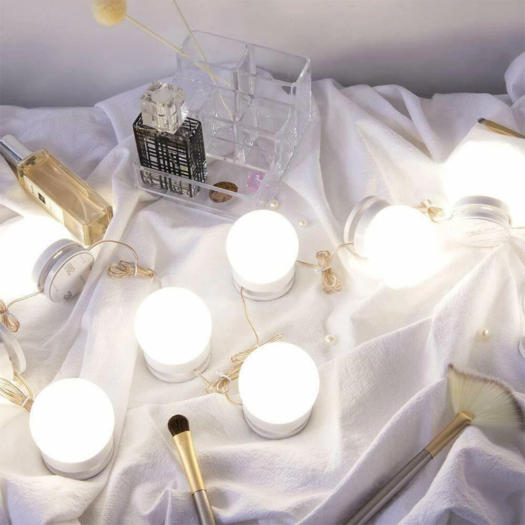 10LED LED Makeup Mirror Light Bulb Hollywood Vanity Lights Stepless Dimmable Wall Lamp Bulbs Kit for Dressing Table