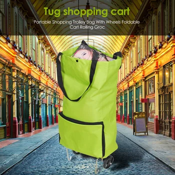 

Oxford Cloth Folding Shopping Bag Portable Pull Cart with 2 Wheels for Women Supermarket Vegetables Storage Cart Accessory