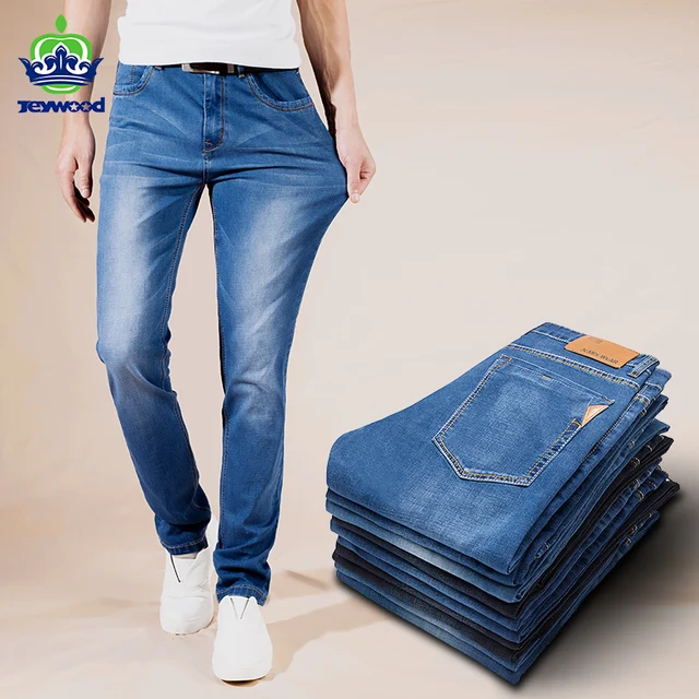 Jeywood Summer Men Brand Jeans Business Casual Stretch Slim Denim Pants Light Blue Black Thin Trousers Male Large size 28-35 40 1