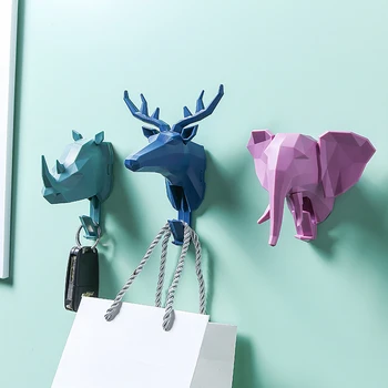 

Stereoscopic animal head hook Sticker Key Hanger Hat Coat Cap Hanger Hook Free Punch Wall-Mounted Hook Home Decorations