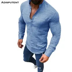 Disputent Мужская Повседневная рубашка с длинным рукавом и стоячим воротником, тонкая уличная рубашка на пуговицах, топы мужские Camisa Masculina 2018