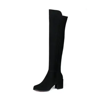 

Women Autumn Winter Warm Knee High Boots Party Basic Shoes Woman suede leather rouned Toe High heels Boots
