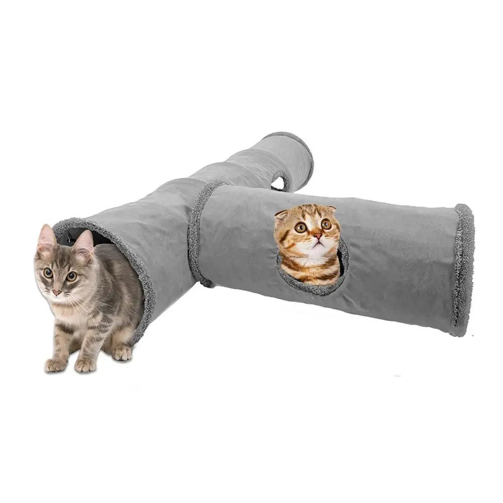 Игрушка-туннель для кошек, игрушка-туннель для кошек, игрушка-туннель с отверстием для игры в туннель, складная игрушка-палатка для кошек с флисовой подкладкой, 2 отверстия, игровые трубки