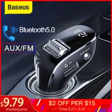 BASEUS รถ AUX บลูทูธอะแดปเตอร์ชุดแฮนด์ฟรีรถยนต์ Auto Mp3 Player เครื่องรับสัญญาณ USB Car Charger เครื่องส่งสัญญาณ FM(China)