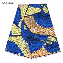 Она любит 1 ярд синий с напечатанным узором цветов полиэстер батик ткань Анкара африканская настоящая восковая ткань для вечерние платья делая подарки
