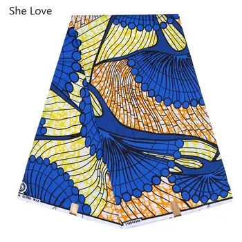 

She Love 1Yard Blue Flower Pattern Printed Polyester Batik Fabric Ankara African Real Wax Fabric For Party Dress Making Gifts