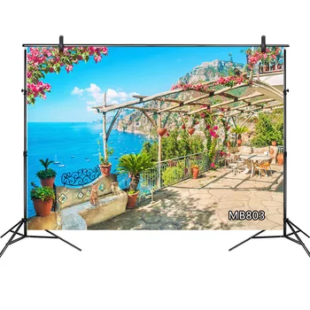 

Seaside Spring Summer Terrace Green Leaf Flower Photocall Photography Backgrounds Photographic Backdrops Props For Photo Studio