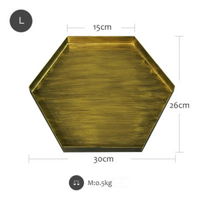 Nordic Geometric Gold Trays Metal Iron Food Fruit Plate Desktop Makeup Organizer Jewelry Dish Retro Home Party Trays Decorative - Цвет: L-hexagon