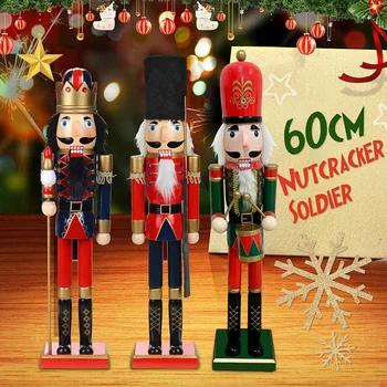 

60cm Wooden Nutcracker Doll Puppet Figurines Christmas Decor Child Kids Gift Office Ornaments Home Decoration