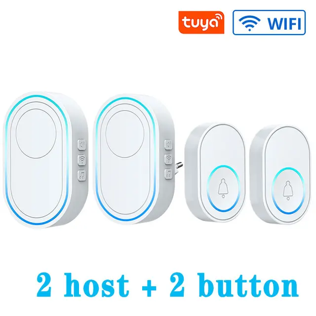 Wireless Doorbell Tuya App Intelligent Home Welcome Doorbell Waterproof Button LED Light 433MHz Security Alarm Smart Doorbell White WiFi D
