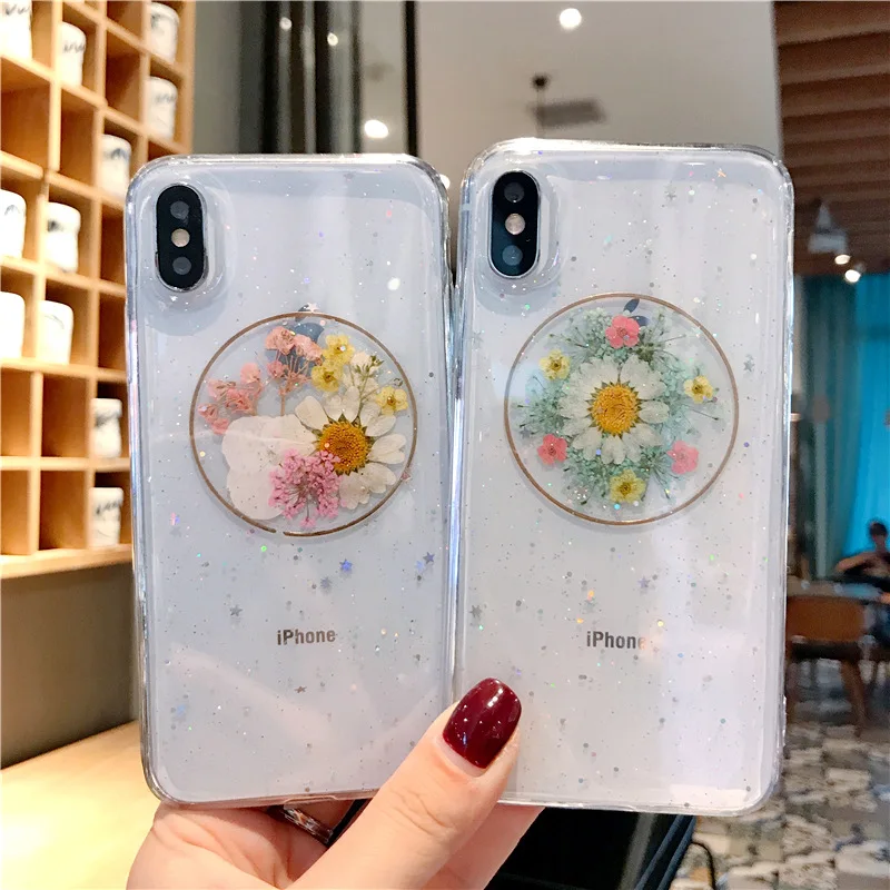 

Chinese style preserved flower real dried flower phone case fashion simple for Iphone 7 8 plus X S R 11 Pro MAX soft phone cover