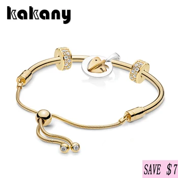 

Kakany New 925 Sterling Silver Shine Mum's Golden Heart Bracelet Set Gift For Women Original High Quality 1:1 Women's Jewelry