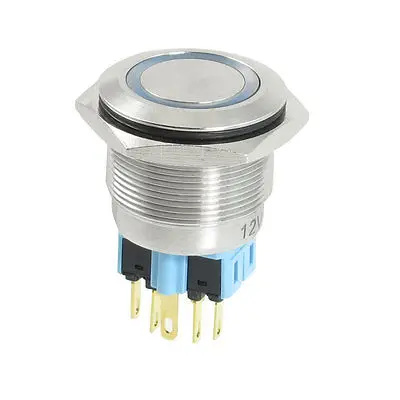 

25mm 12VDC Blue Ring LED Light Stainless Latching Push Button Switch 1NO 1NC