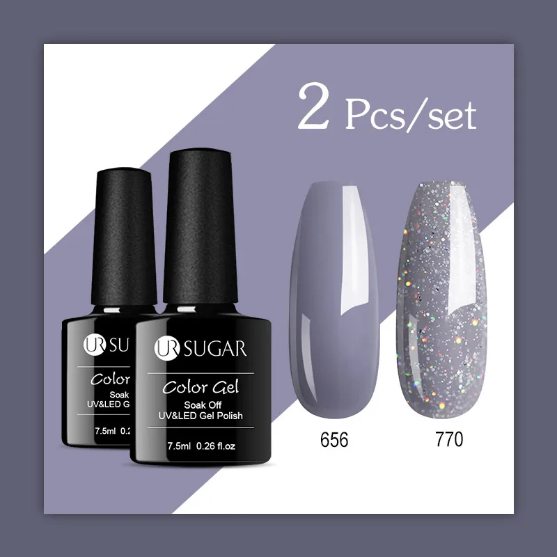 Set 12 Ur Sugar 2 шт./компл. голографический Блестящий Гель-лак для ногтей на Цвет Led гель Лаки! полупостоянная Soak Off Гель лак для ногтей с блестками - Цвет: Set 12
