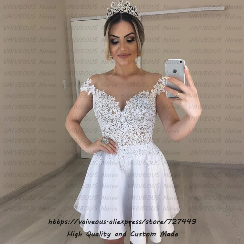 Vestido de Noiva 2 em 1 Дешевое бальное платье 2 в 1 свадебное платье сексуальное кружевное расшитое бусинами с короткими рукавами платья невесты Vestidos De Novia