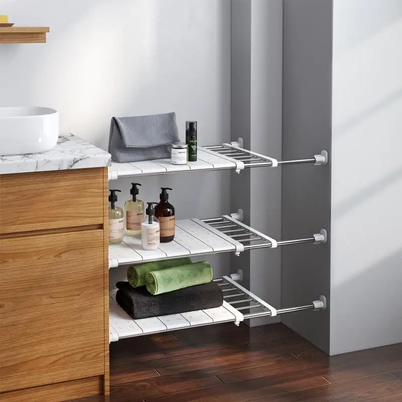 BAOYOUNI Estante Ajustable para Armario Estanteria Extensible de  Almacenamiento en Rack de Metal Sin Taladrar Multifunción Compartimento  Separador Ahorra Espacio para Cocina, Baño, Dormitorio : : Hogar y  cocina