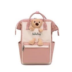 Sac de rangement confortable pour maman, en tissu de Nylon imperméable, sac à dos de Style collégien pour bébé grande capacité petit ours couleur bonbon 