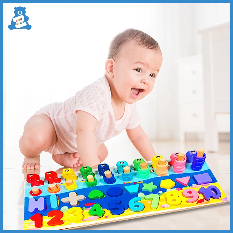 

Preschool Montessori wood Toy Math Fishing Wooden Blocks Children Busy Board Counting Geometry Teaching Aids Math Toys for Kids