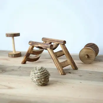 

Hamster Bridge Toy Wooden Bridge Natural Climbing Ladder Bird Stand Guinea Pig Exercise Toy Hedgehog Squirrel Small Pet Supplies