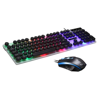 

Colorful Illuminated Rainbow Keyboard USB Wired Ergonomic Gaming Keyboard And Mouse Set Hover Key Cap Waterproof Design