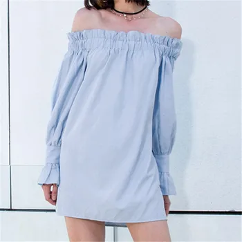 

Sexy Dress Women 2020 Summer Elegant Off Shoulder Long Puff Sleeve Loose Mini Dresses Casual Party Vestidos Plus Size Long Tops