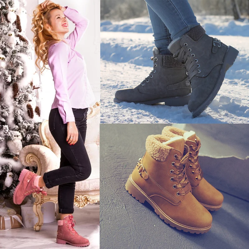 Fujin/женские зимние ботинки Розовые женские на платформе Повседневные ботильоны