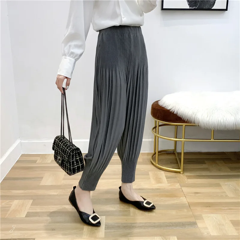 Новые MIYAKE плиссированные широкие брюки женские лопнутые плиссированные штаны-шаровары