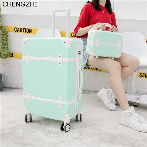 a set CHENGZHI 2" 22" 2" 26 дюймов корейский Ретро девушки на колёсиках Spinner ABS студентов Дорожный чемодан наборы женщин пароль чемодан - Цвет: a set