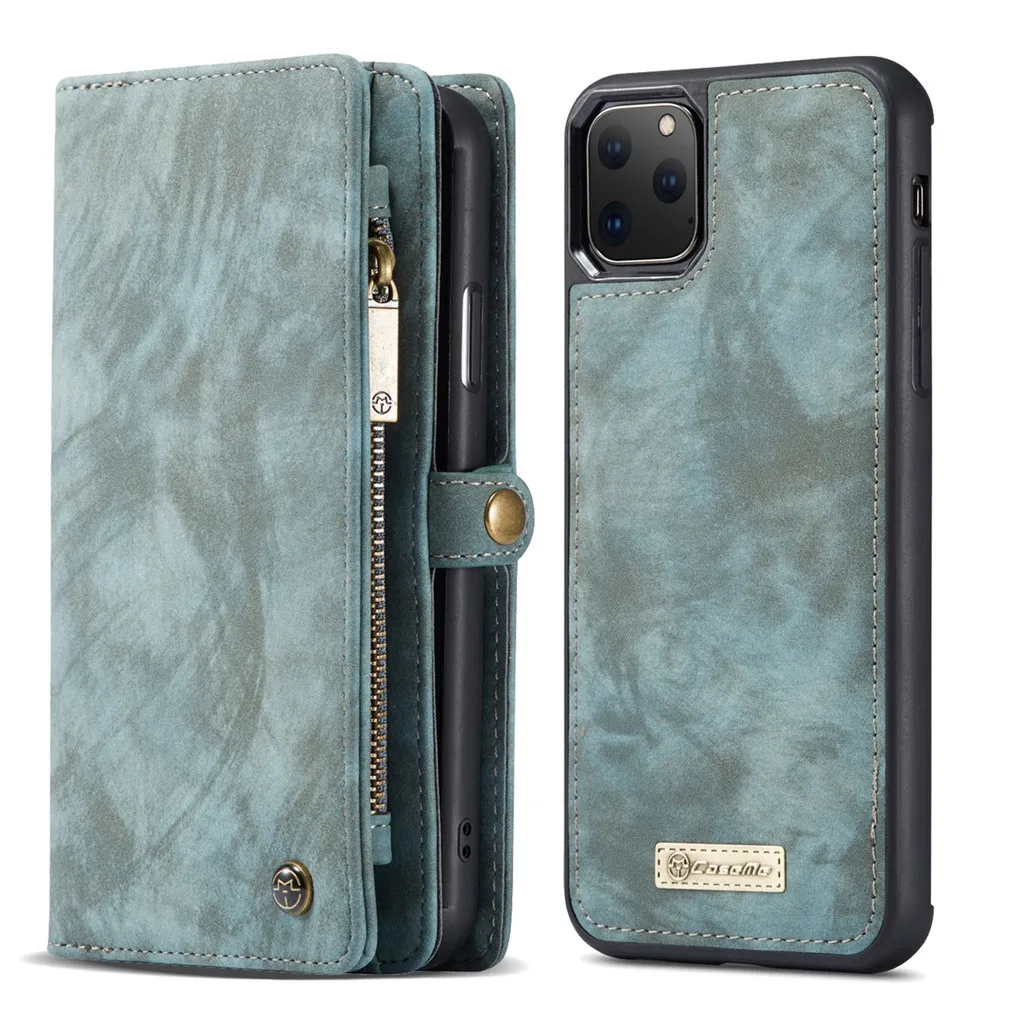Чехол ME для IPhone 11 Pro Max 6,5 дюймов 2-в-1 11 слотов для карт чехол-кошелек на молнии, из натуральных материалов кожаный чехол для сотового телефона Iphone