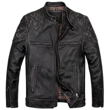 ABOORUN Мужская винтажная куртка из натуральной кожи черная плиссированная тонкая мотоциклетная байкерская куртка из натуральной яловой кожи для мужчин R3348