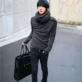 

2020 New Fashion Korean Mens Autumn Loose Wool Thick Sweaters Classic Pullover Coats Black Turtleneck Sueter Hombre Free Ship