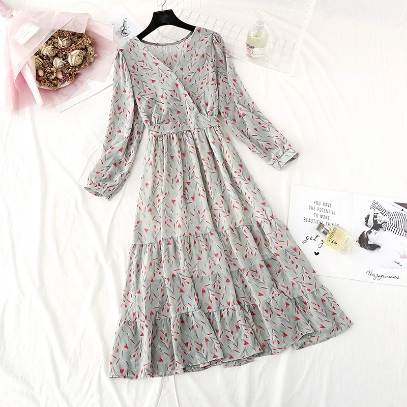 Женское платье с цветочным принтом размера плюс шифоновое Бохо свободного