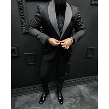 

Tailor Made Blazer Trousers Wedding Suits Italian Design Custom Made Black Jacket Polka Dot Lapel 2Pcs Groom Party Wear Suit Set