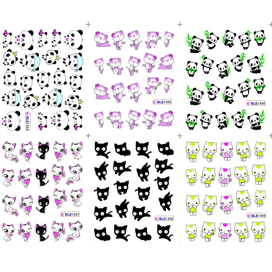 11 видов конструкций наклейки на ногти с милым рисунком панды водное тату-слайдер для украшения ногтей BEBLE1489-1499
