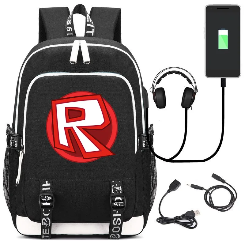 Игра Аниме буквы печати портфели для подростков рюкзак для девочек и мальчиков зарядка через usb наушники Plug сумка для ноутбука дорожная сумка рюкзак - Цвет: Black