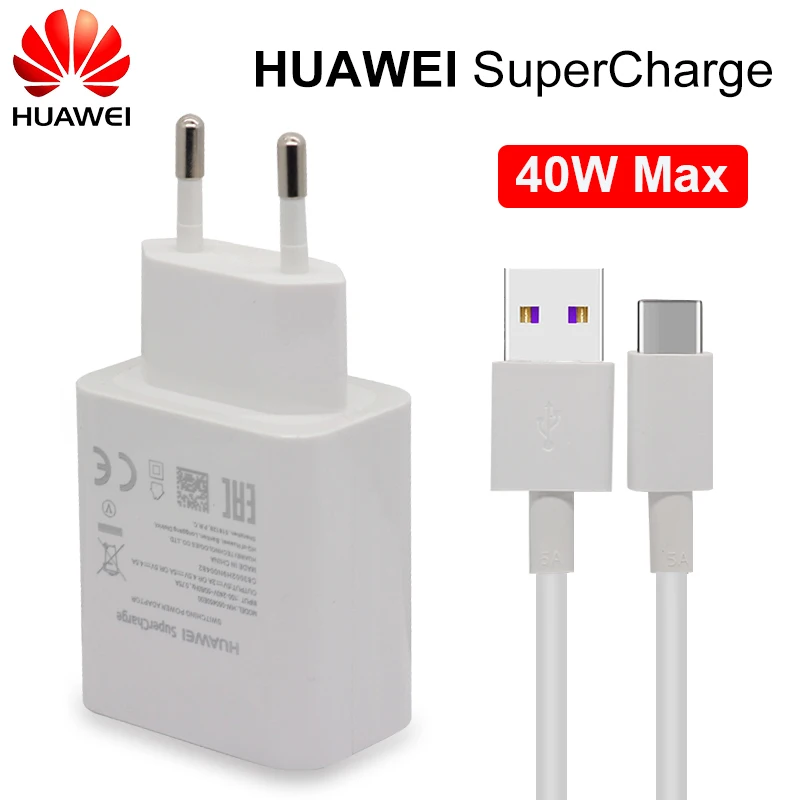 Оригинальное быстрое зарядное устройство HUAWEI 40 Вт Кабель Supercharge Type C для P30 P40 P10 P20