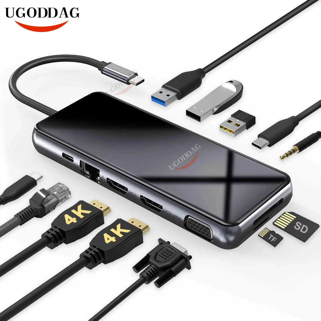 Док-станция 12 в 1 с 3USB-портами HDMI VGA RJ45 100 Вт | Мобильные телефоны и аксессуары