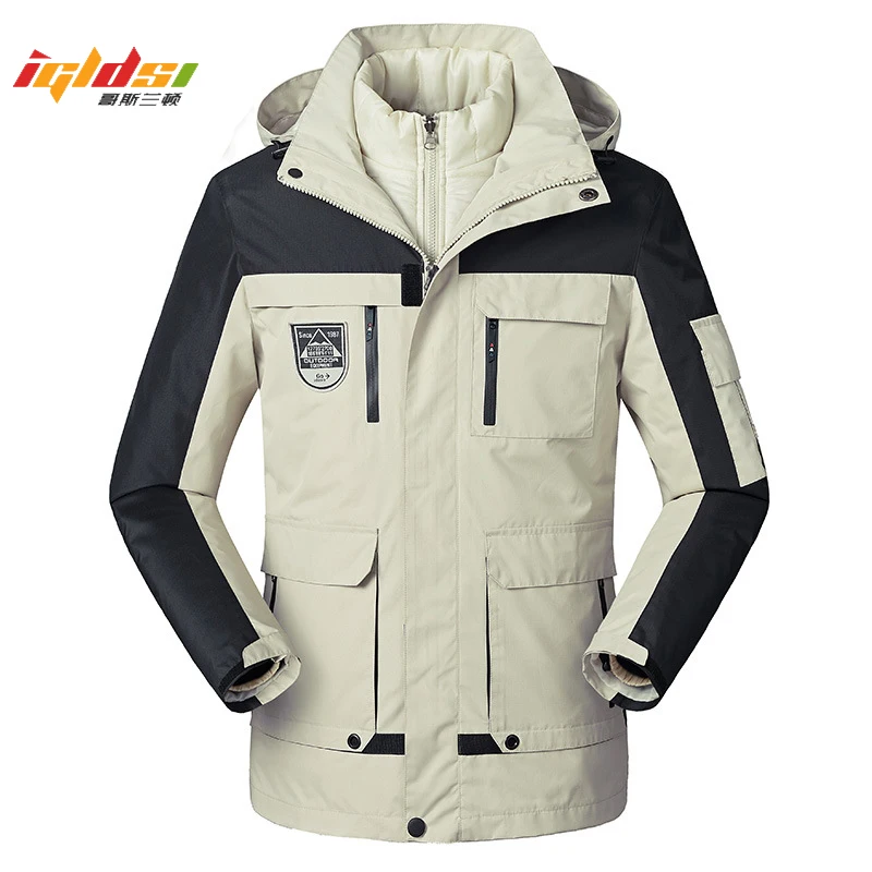 

Men's Winter Down Jacket 2 in 1 Cotton Liner Outwear Thicken Warm Parka Coat Patchwork Waterproof Hood Men Jacket Plus Size 5XL