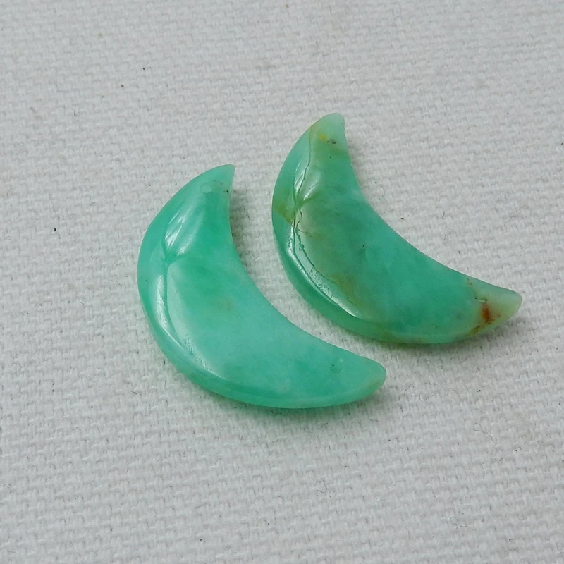 

Moon Shape Natural Stone Chrysoprase Double Hole Earring Beads 25x9x4mm 3.7g Charms For Women Earrings Accessories