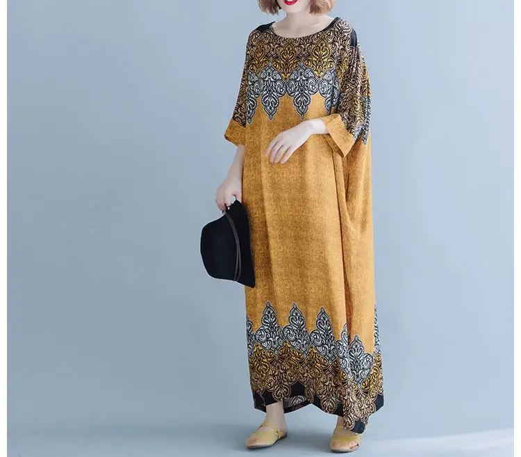 NYFS летнее платье Новое винтажное свободное хлопковое женское платье с принтом vestidos халат богемное Макси платье
