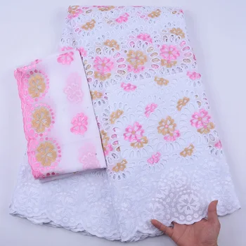 

New 5+2 Yards African White Cotton Lace Fabric 2020 High Quality Nigerian Lace Embroidered Swiss Voile Lace In Switzerland S1970