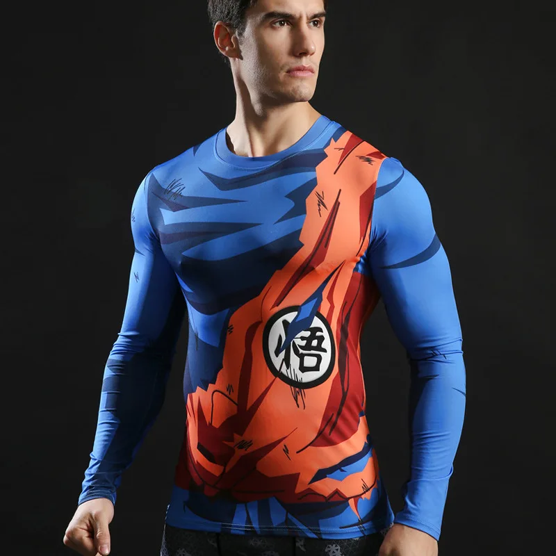 Футболка для фитнеса с принтом Dragon Ball Z Мужская облегающая футболка длинным