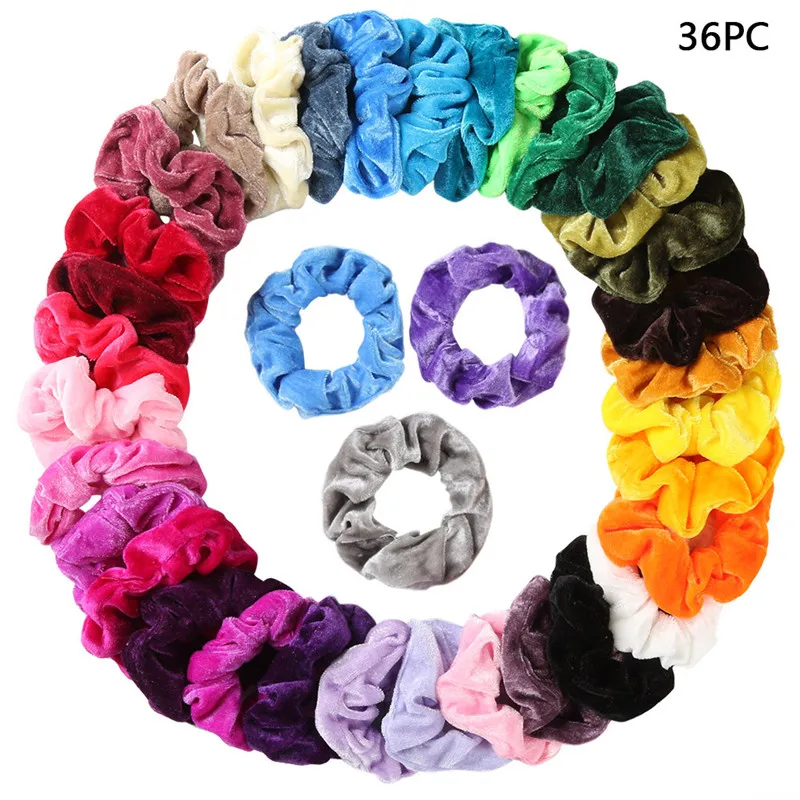 

36 Pcs Sport Hairbands Hair Clip Colourful Velvet Elastic Hair Bands For Women Or Girls Satin Bright Color Hair Accessories N5