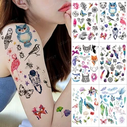 6pcs Suit Tato Owl Butterfly Red Crowned Crane Cat Small Mini Fake Tatu Sticker Shoulder Arm Women Men Glitter Tattoo Kids Art